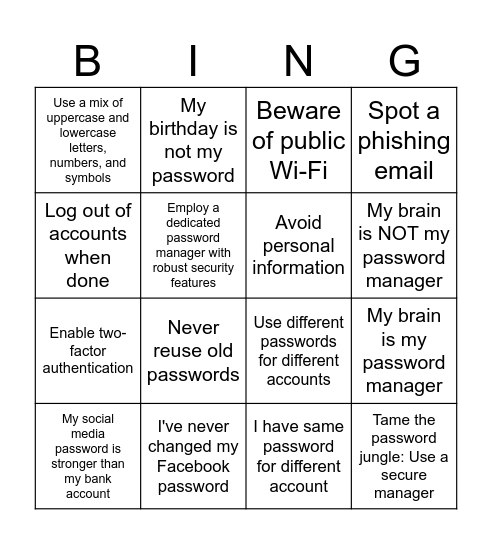 UnHacked Bingo Card