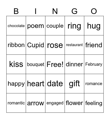 Happy Valentine's Day Bingo Card