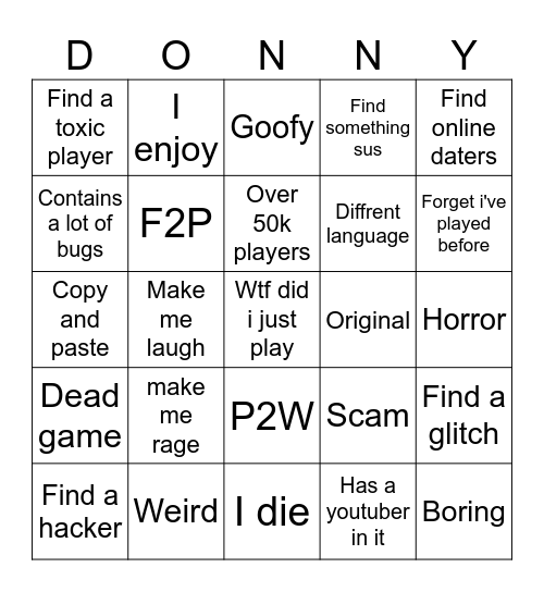 Donny's Roblox bingo Card
