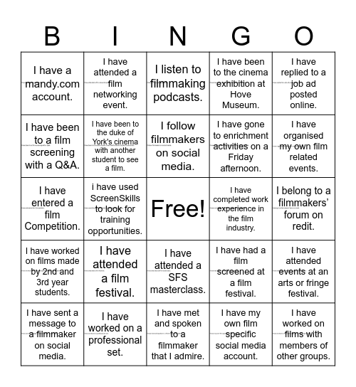 Networking Bingo Card