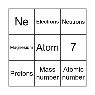 Atomic Structure- Bingo Card