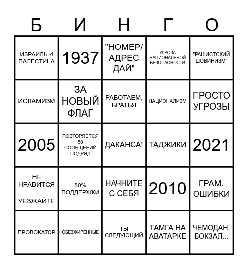 ДАКАНСА Bingo Card