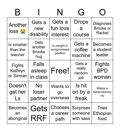 Zoe Bingo Card