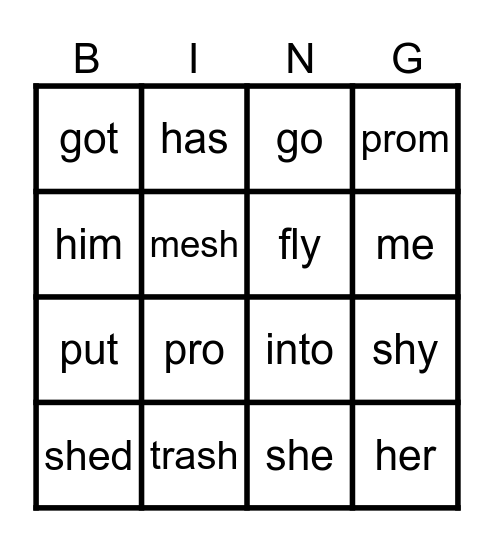 Short and Long Vowel 1 Syllable Words Bingo Card