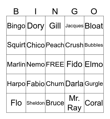 Finding Nemo Challenge Bingo Card