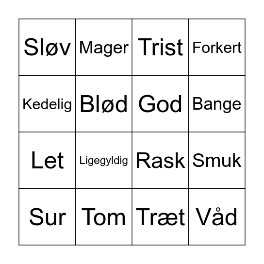 Antonymer Bingo Card