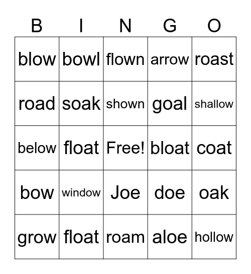 OA OW OE BINGO Card