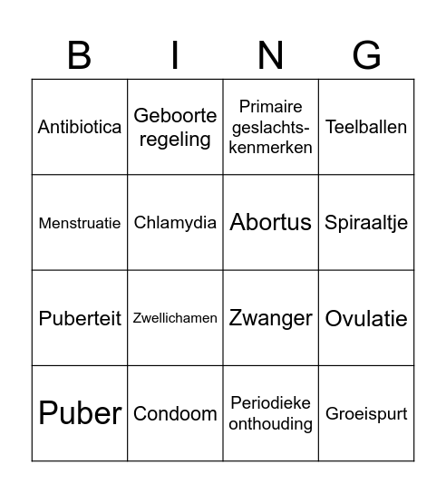 Seksualiteit bingo Card