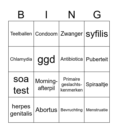 Seksualiteit bingo Card