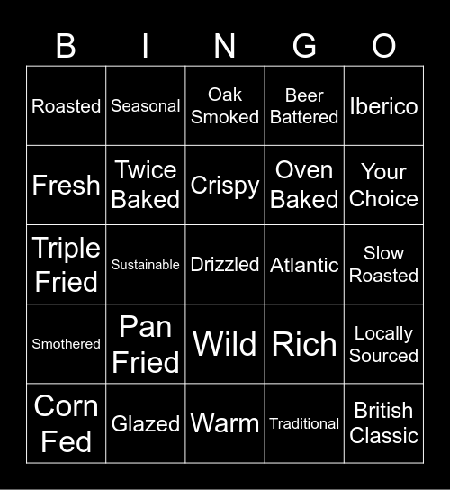 Slug & Lettuce Menu Bingo Card