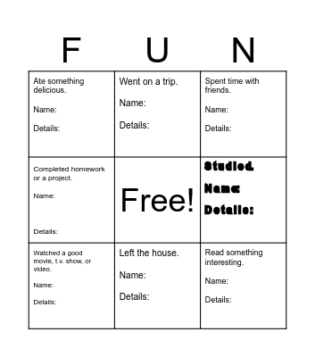 February Break Bingo Card