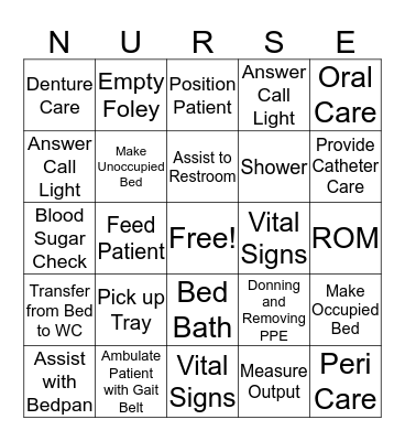 Acute Care CNA  Bingo Card