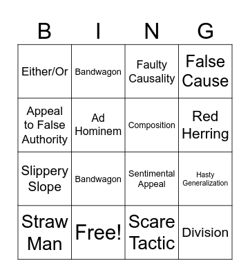 Logical Fallacies BINGO Card