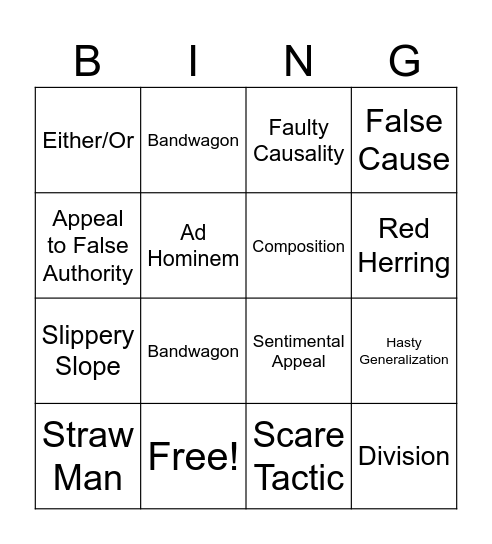 Logical Fallacies BINGO Card