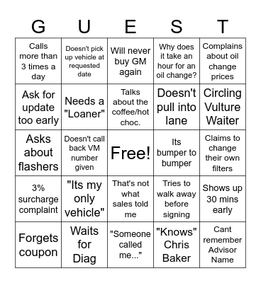 CUSTOMER BINGO Card