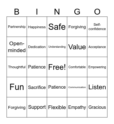 Healthy Relationship BINGO CSH Bingo Card