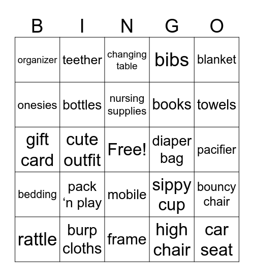 Baby Shower Bingo Card