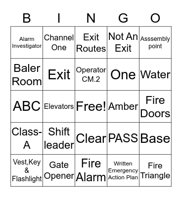 Fire Safety Bingo Card