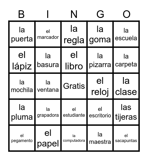 la escuela Bingo Card