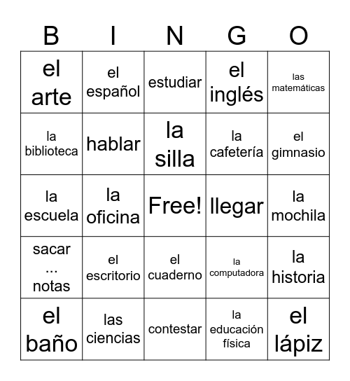 La vida escolar Bingo Card