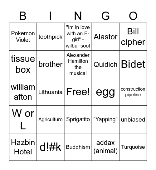 Infinite craft Bingo Card
