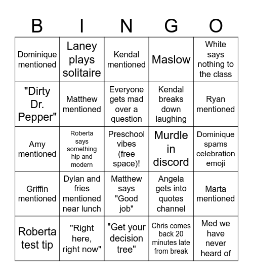 Untitled Bingo Card