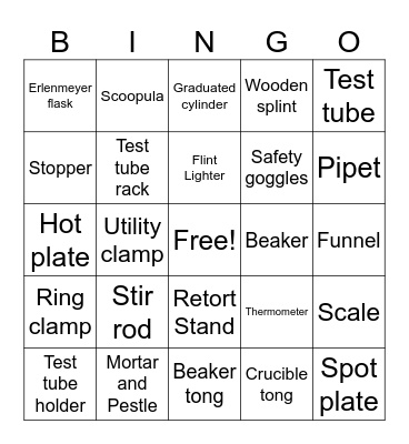 Equipment Bingo Card