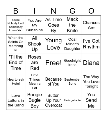 Golden Oldie Favorites Bingo Card