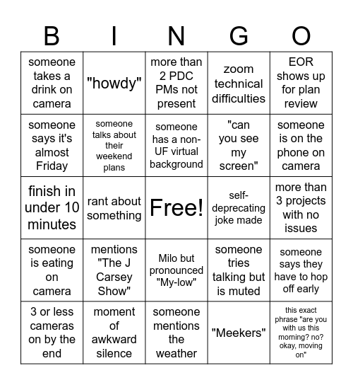 plan review Bingo Card