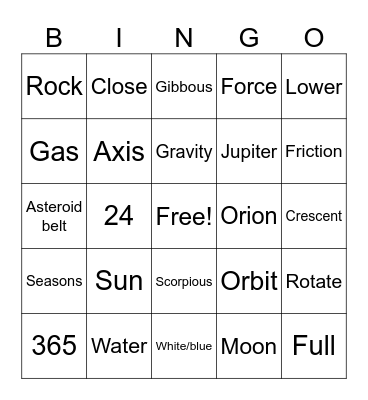 Science Bingo Card