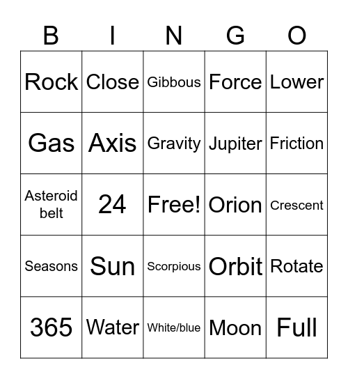 Science Bingo Card