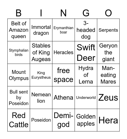 Heracles 12 Tasks Bingo Card