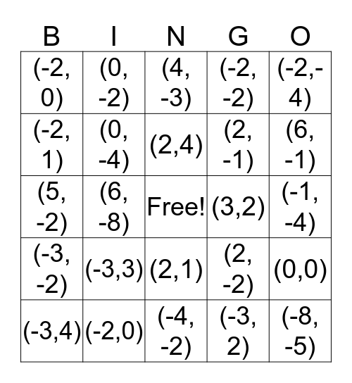 Solving Systems of Equations Bingo Card