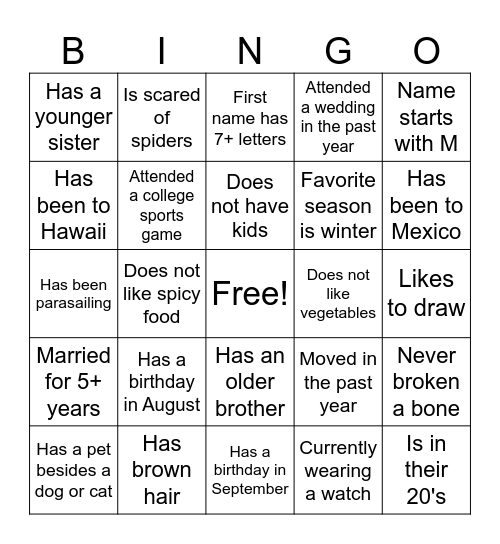 Untitled Bingo Card