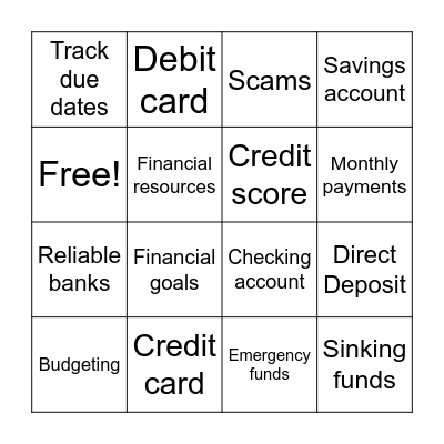 Financial Literacy Bingo Card