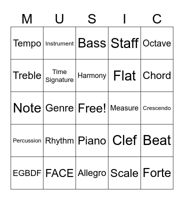 Music Bingo Card