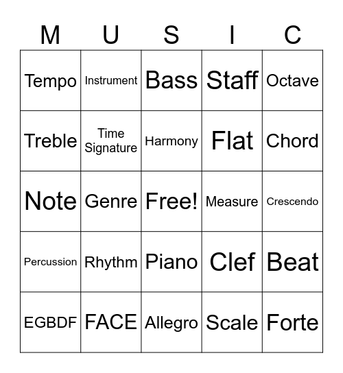 Music Bingo Card