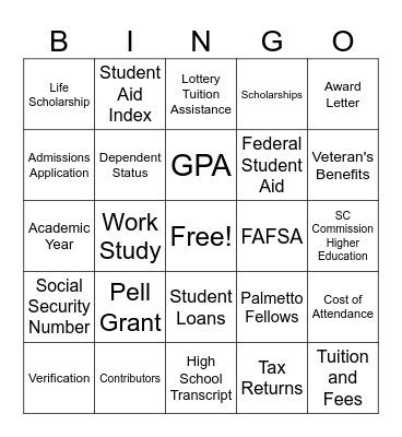 Financial Aid Bingo Card