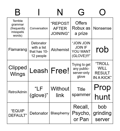 Slap Battles #glove-grinding Bingo Card