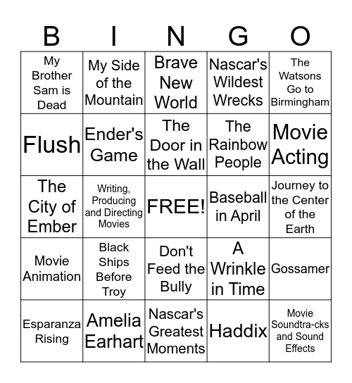 Genre Bingo Card