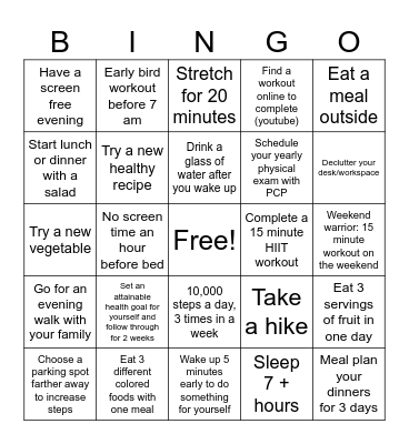 Welcoming Wellness to Hickory City Schools Bingo Card