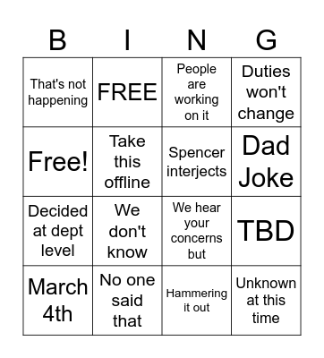 Campus Continuity Bingo Card