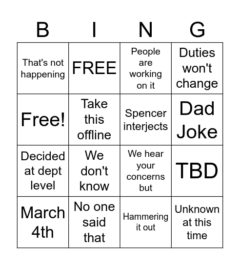 Campus Continuity Bingo Card