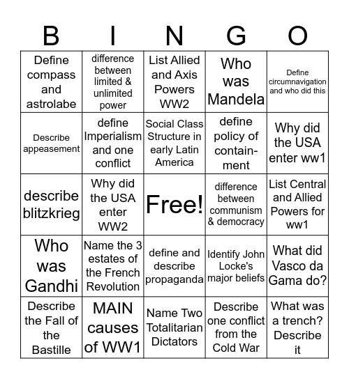 PASS Review Bingo Card