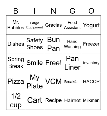School Nutrition Bingo Card