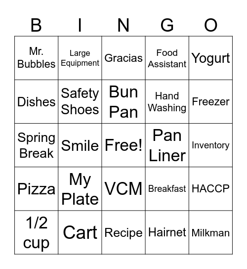 School Nutrition Bingo Card