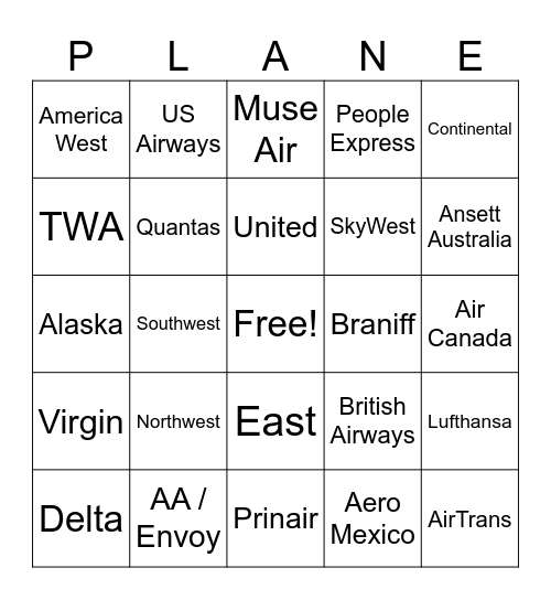 How Many Airlines Have You Flown? Bingo Card
