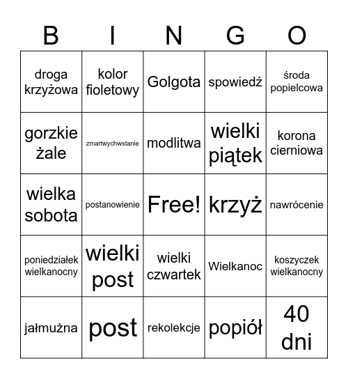 Wielki Post Bingo Card