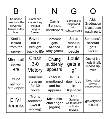 ASIJ Gaming Bingo Card