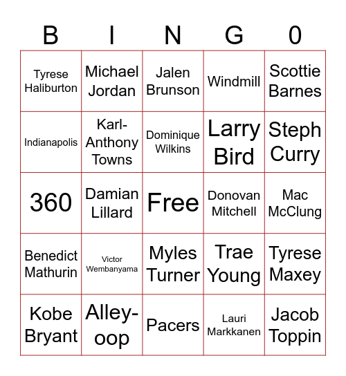 All Star Bingo Card